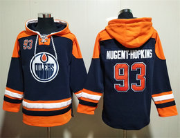 Edmonton Oilers #93 Ryan Nugent-Hopkins Blue All Stitched Hooded Sweatshirt