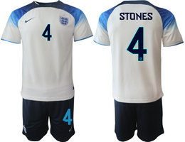 England #4 STONES Home 2022 World Cup National Soccer Jerseys