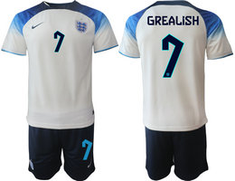 England #7 GREALISH Home 2022 World Cup National Soccer Jerseys