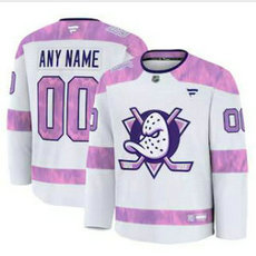 Fanatics Anaheim Ducks Custom Fanatics White 2024 Hockey Fights Cancer Practice Jersey