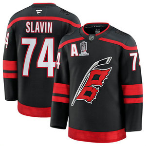 Fanatics Carolina Hurricanes #74 Jaccob Slavin Black 2026 Stanley Cup Champions Stitched Hockey Jersey