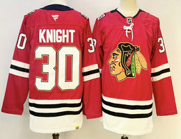 Fanatics Chicago Blackhawks #30 Spencer Knight Red 100th Authentic Stitched NHL Jersey