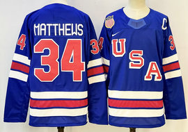Nike USA #34 Auston Matthews Blue 2026 Stitched Jersey
