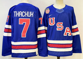 Nike USA #7 Brady Tkachuk Blue 2026 Stitched Jersey
