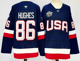 Fanatics USA #86 Jack Hughes Navy 2025 4 Nations Face-Off Stitched Jersey