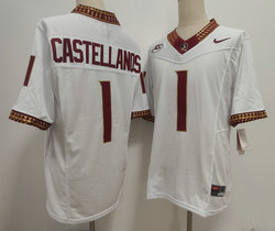 Florida State Seminoles #1 Thomas Castellanos 2025 White Football Game Jersey