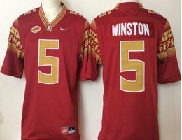 Florida State Seminoles #5 Jameis Winston Red Authentic Stitched NCAA Jerseys