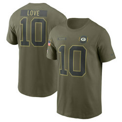 Green Bay Packers #10 Jordan Love Olive 2025 Salute To Service T-Shirt