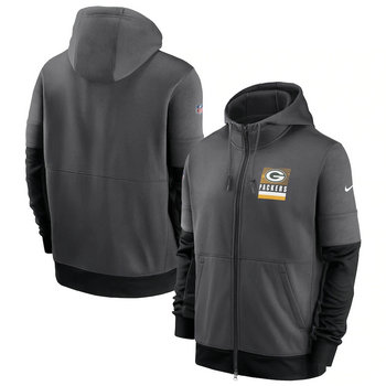 Green Bay Packers Nike Charcoal Sideline Impact Lockup Performance Full-Zip Hoodie