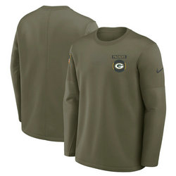 Green Bay Packers Olive 2025 Salute To Service Sideline Coaches Therma-FIT Long Sleeve Shirt
