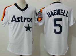 Houston Astros #5 Jeff Bagwell White with the hall of fame patch Pullover Throwback Authentic Stitched MLB Jersey
