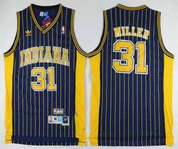 Indiana Pacers #31 Reggie Miller Blue Yellow stripes Throwback Basketball Jersey