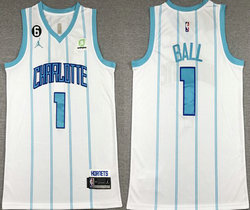 Jordan Charlotte Hornets #1 LaMelo Ball White Green 6 patch With Advertising jersey