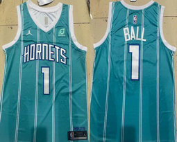 Jordan Charlotte Hornets #1 LaMelo Ball Sky blue With Advertising Authentic Stitched NBA jersey