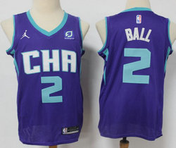 Jordan Charlotte Hornets #2 LaMelo Ball Purple 20-21 Advertising patch Authentic Stitched NBA Jersey