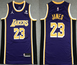 Jordan Los Angeles Lakers #23 Lebron James Purple 2021-2022 With Advertising patch Authentic Stitched NBA Jersey