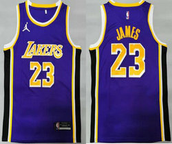 Jordan Los Angeles Lakers #23 Lebron James Purple Authentic Stitched NBA Jersey