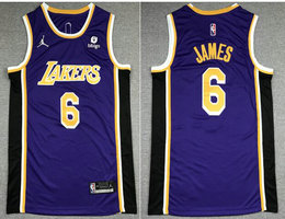Jordan Los Angeles Lakers #6 Lebron James Purple 75th anniversary With Advertising Authentic Stitched NBA Jersey
