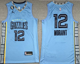 Jordan Memphis Grizzlies #12 Ja Morant Blue 6 patch With Advertising Authentic Stitched NBA Jersey