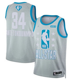 Jordan Milwaukee Bucks #34 Giannis Antetokounmpo Gray 2022 All Star 75th anniversary Authentic Stitched NBA Jersey