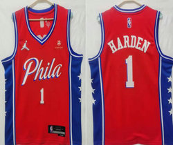 Jordan Philadelphia 76ers #1 James Harden Red 75th anniversary With Advertising Authentic Stitched NBA jersey