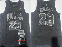 Jordon Chicago Bulls #23 Michael Jordan Black 6 champions Authentic Stitched NBA jersey