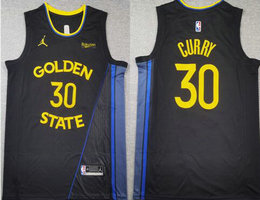 Jordon Golden State Warriors #30 Stephen Curry Black With Advertising NBA Jersey