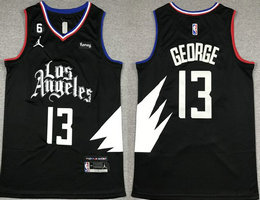 Jordon Los Angeles Clippers #13 Paul George Black 6 Patch With Advertising Authentic Stitched NBA Jersey