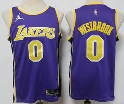 Jordan Los Angeles Lakers #0 Russell Westbrook Purple 75th anniversary Authentic Stitched NBA Jersey