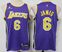 Jordan Los Angeles Lakers #6 Lebron James Purple 75th anniversary Authentic Stitched NBA Jersey