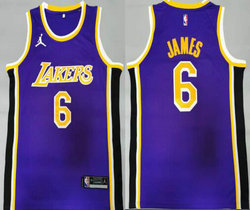 Jordan Los Angeles Lakers #6 Lebron James Purple Authentic Stitched NBA Jersey