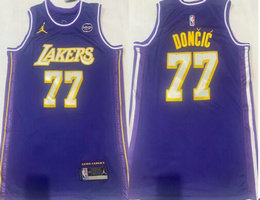Jordon Los Angeles Lakers #77 Luka Doncic Purple Basketball Jersey