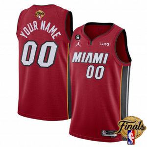 Jordon Miami Heat Customized Red 2023 Finals 6 patch With Advertising Authentic Stitched NBA Jersey
