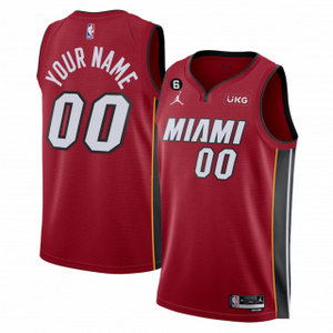 Jordon Miami Heat Customized Red 6 patch With Advertising Authentic Stitched NBA Jersey