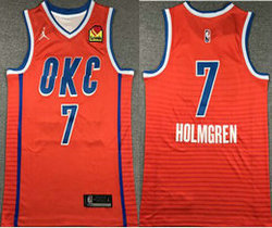 Jordon Oklahoma City Thunder #7 Chet Holmgren Orange With Advertising Authentic Stitched NBA Jersey