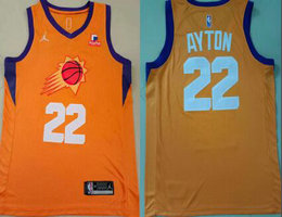 Jordan Phoenix Suns #22 DeAndre Ayton Orange 2021 With Advertising Authentic Stitched NBA jersey