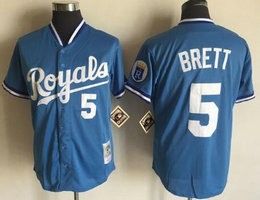 Kansas City Royals #5 George Brett Light Blue Throwback Authentic Stitched MLB Jersey