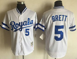 Kansas City Royals #5 George Brett White Throwback Authentic Stitched MLB Jersey
