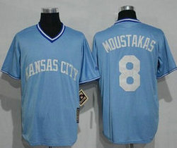 Kansas City Royals #8 Mike Moustakas Light Blue Throwback Pullover Stitched MLB Jersey