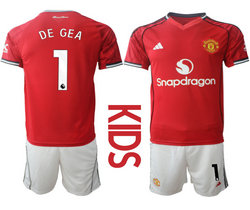 Kids 2025-26 Manchester United #1 DE GEA Home Soccer Club Jersey