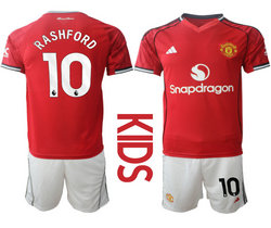 Kids 2025-26 Manchester United #10 RASHFORD Home Soccer Club Jersey