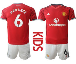 Kids 2025-26 Manchester United #6 MARTINEZ Home Soccer Club Jersey