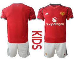 Kids 2025-26 Manchester United Blank Home Soccer Club Jersey