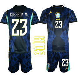 Kids Brazil #23 Ederson M . Away 2026 World Cup Soccer jersey