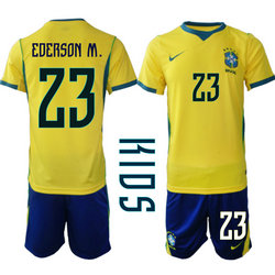 Kids Brazil #23 Ederson M . Home Navy Name 2026 World Cup Soccer jersey