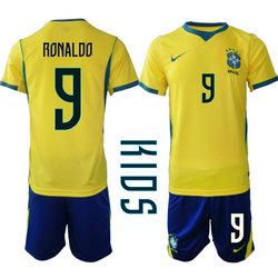 Kids Brazil #9 Ronaldo Home Navy Name 2026 World Cup Soccer jersey