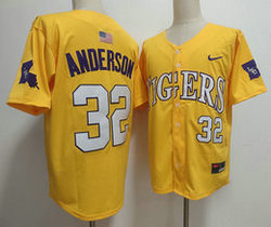 LSU Tigers #32 Kade Anderson Gold 2025 Stitched Baseball Jersey