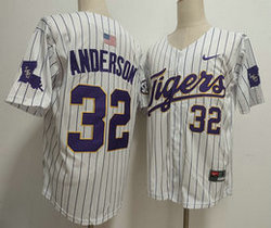 LSU Tigers #32 Kade Anderson White 2025 Stitched Baseball Jersey