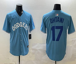Nike Los Angeles Dodgers #17 Shohei Ohtani Light Blue Blue name Throwback Stitched MLB Jersey