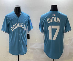 Nike Los Angeles Dodgers #17 Shohei Ohtani Light Blue White name Throwback Stitched MLB Jersey
